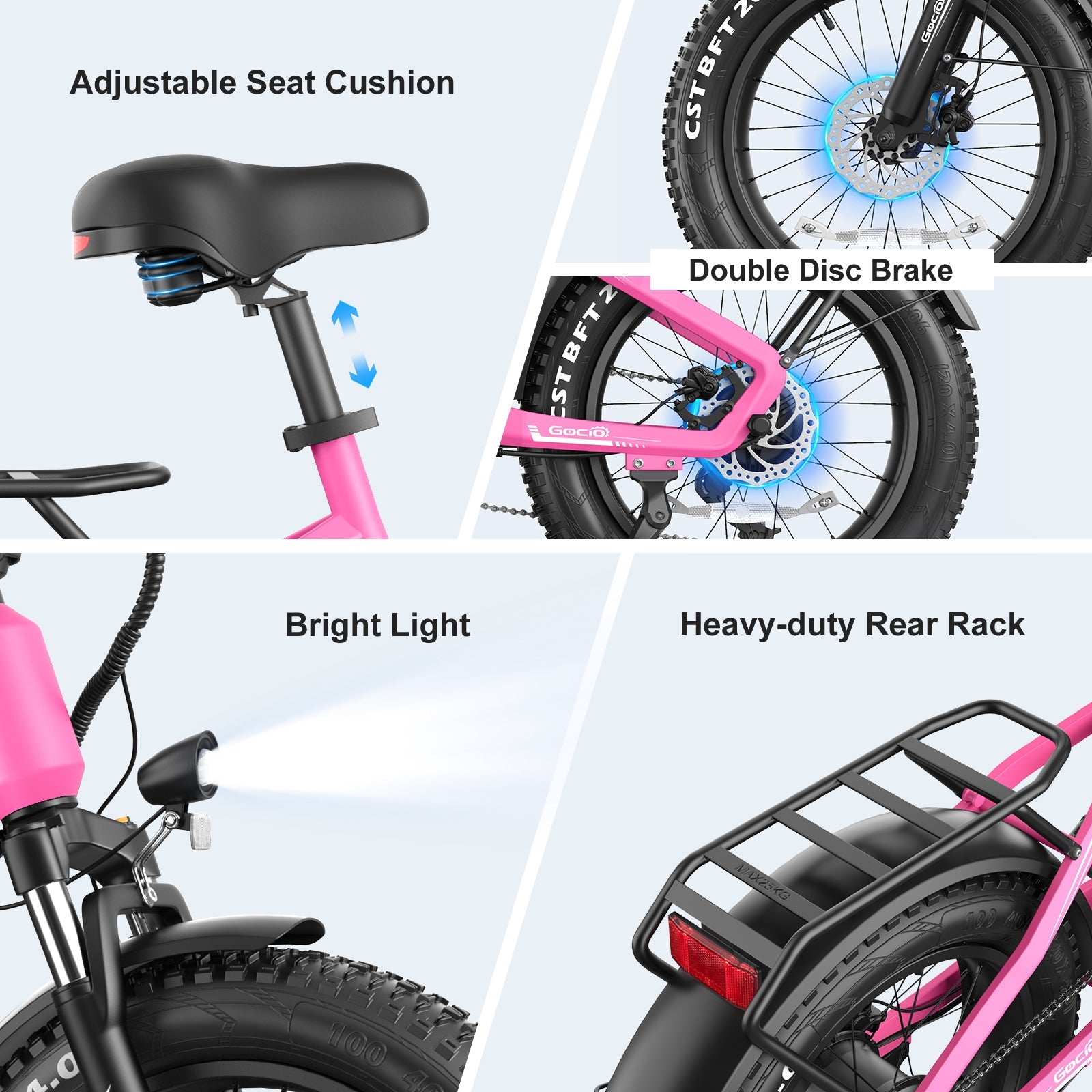 Gocio Electric Bike for Adults, Peak 1025W Mountain E Bike, 48V 13AH Removable Lithium-Ion Battery Ebikes, 20"x4.0" Fat Tire Electric Bicycles, 3A Fast Charge, up to 60 Miles Man Woman UL2849 - GOCIO