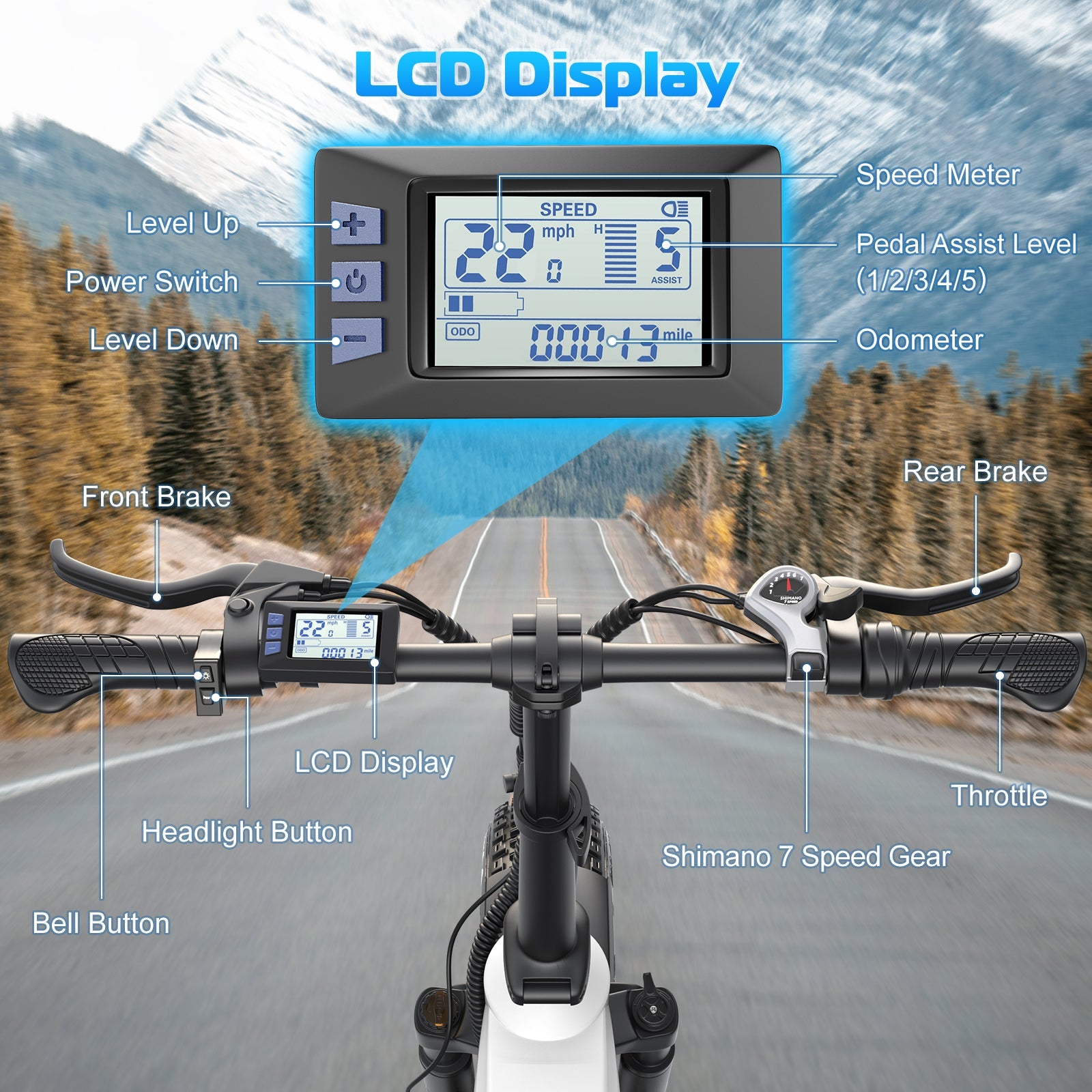 Gocio Electric Bike for Adults, Peak 1025W Mountain E Bike, 48V 13AH Removable Lithium-Ion Battery Ebikes, 20"x4.0" Fat Tire Electric Bicycles, 3A Fast Charge, up to 60 Miles Man Woman UL2849 - GOCIO