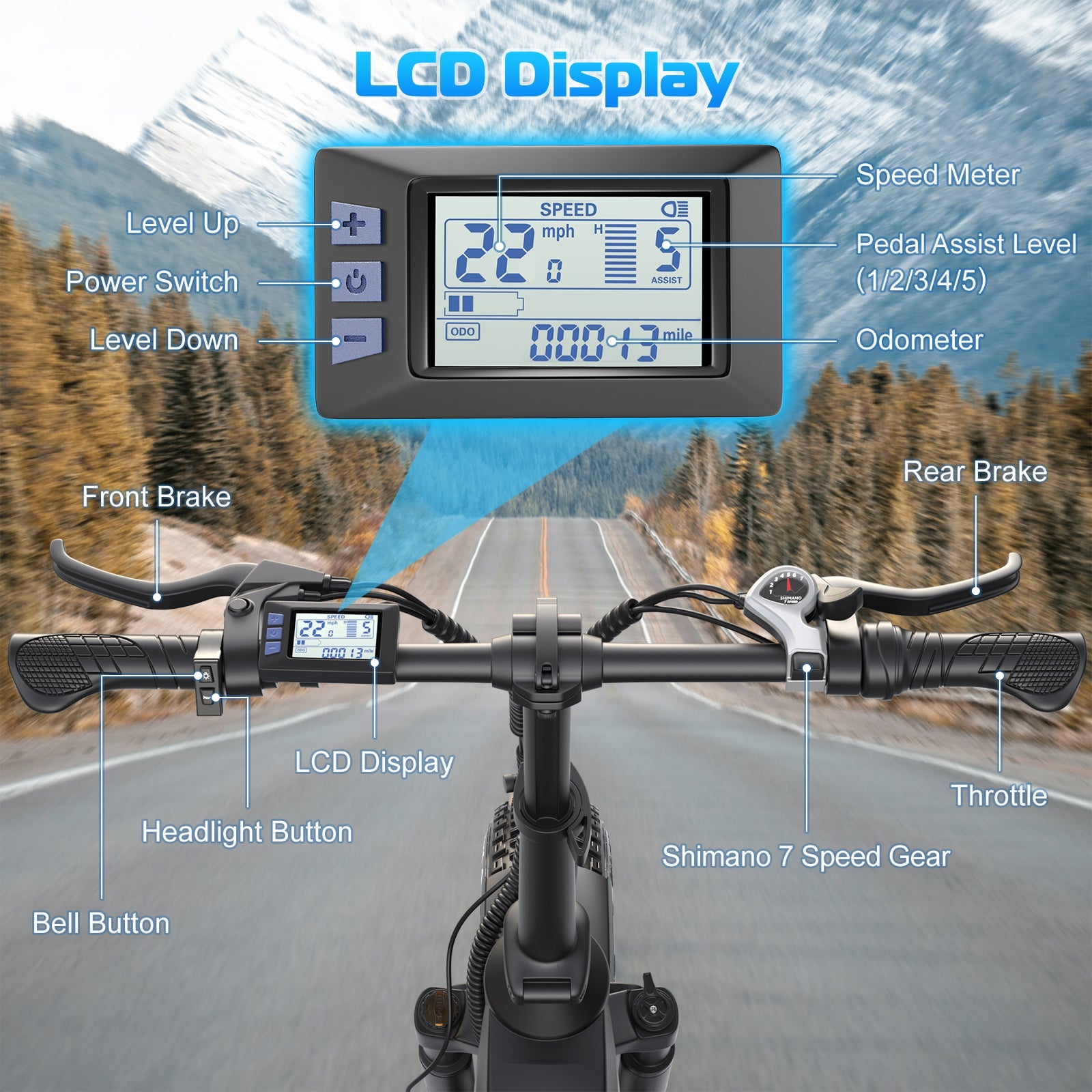 Gocio Electric Bike for Adults, Peak 1025W Mountain E Bike, 48V 13AH Removable Lithium-Ion Battery Ebikes, 20"x4.0" Fat Tire Electric Bicycles, 3A Fast Charge, up to 60 Miles Man Woman UL2849 - GOCIO