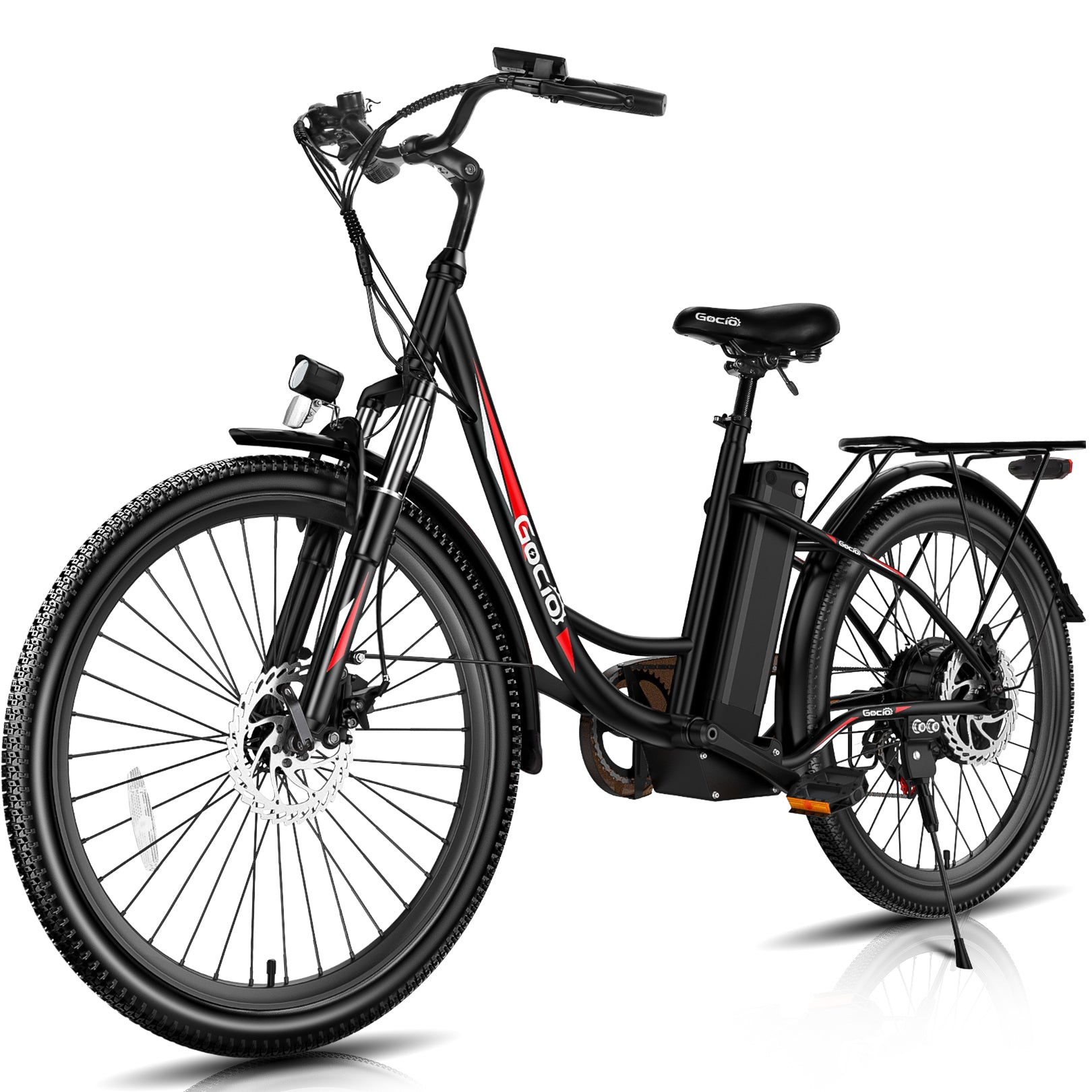 Gocio 26 in. Electric Bicycle 500W Electric Hybrid Bike, 48V Adjustable City Ebike for Adults, Suspension Fork, Max 19.8MPH, 7 Speed Gears Electric Commuter Bike for Men and Women, UL2849 - GOCIO