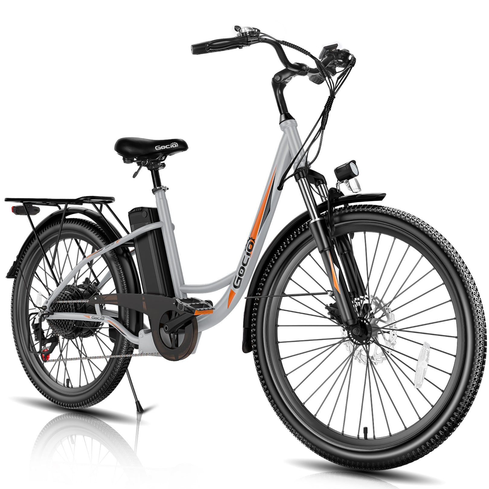 Gocio 26 in. Electric Bicycle 500W Electric Hybrid Bike, 48V Adjustable City Ebike for Adults, Suspension Fork, Max 19.8MPH, 7 Speed Gears Electric Commuter Bike for Men and Women, UL2849 - GOCIO