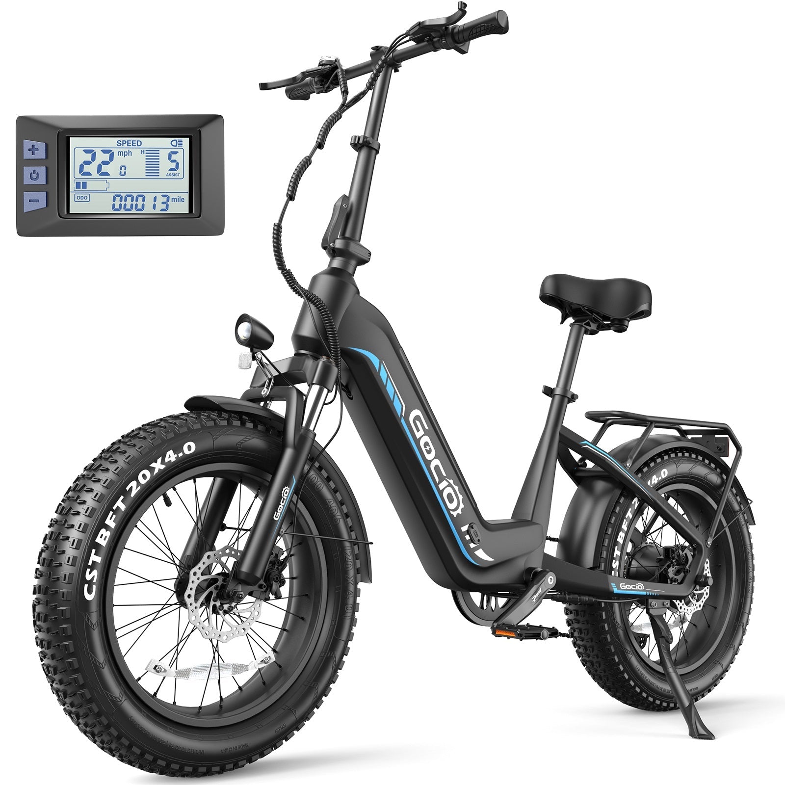 Gocio Electric Bike for Adults, Peak 1025w Mountain E Bike, 48V 13ah Removable Lithium-Ion Battery Ebikes, 20 inchx4.0 inch Fat Tire Electric Bicycles
