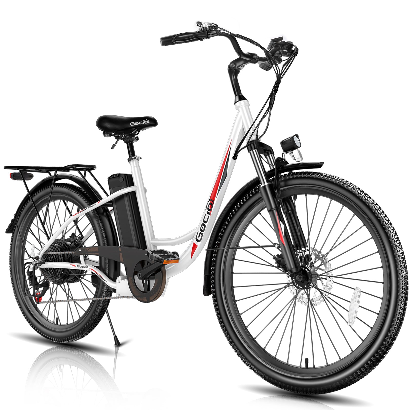 Gocio 26 in. Electric Bicycle 500W Electric Hybrid Bike, 48V Adjustable City Ebike for Adults, Suspension Fork, Max 19.8MPH, 7 Speed Gears Electric Commuter Bike for Men and Women, UL2849 - GOCIO