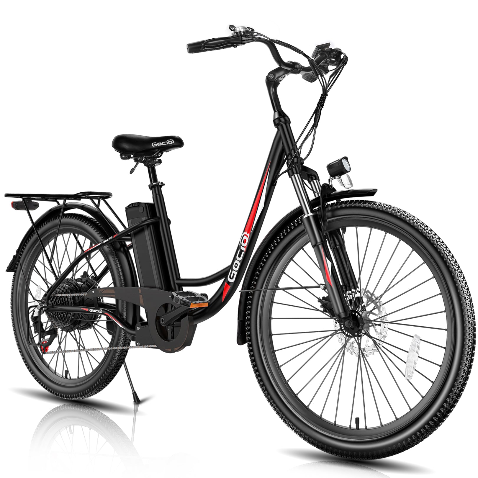Gocio 26 in. Electric Bicycle 500W Electric Hybrid Bike, 48V Adjustable City Ebike for Adults, Suspension Fork, Max 19.8MPH, 7 Speed Gears Electric Commuter Bike for Men and Women, UL2849 - GOCIO
