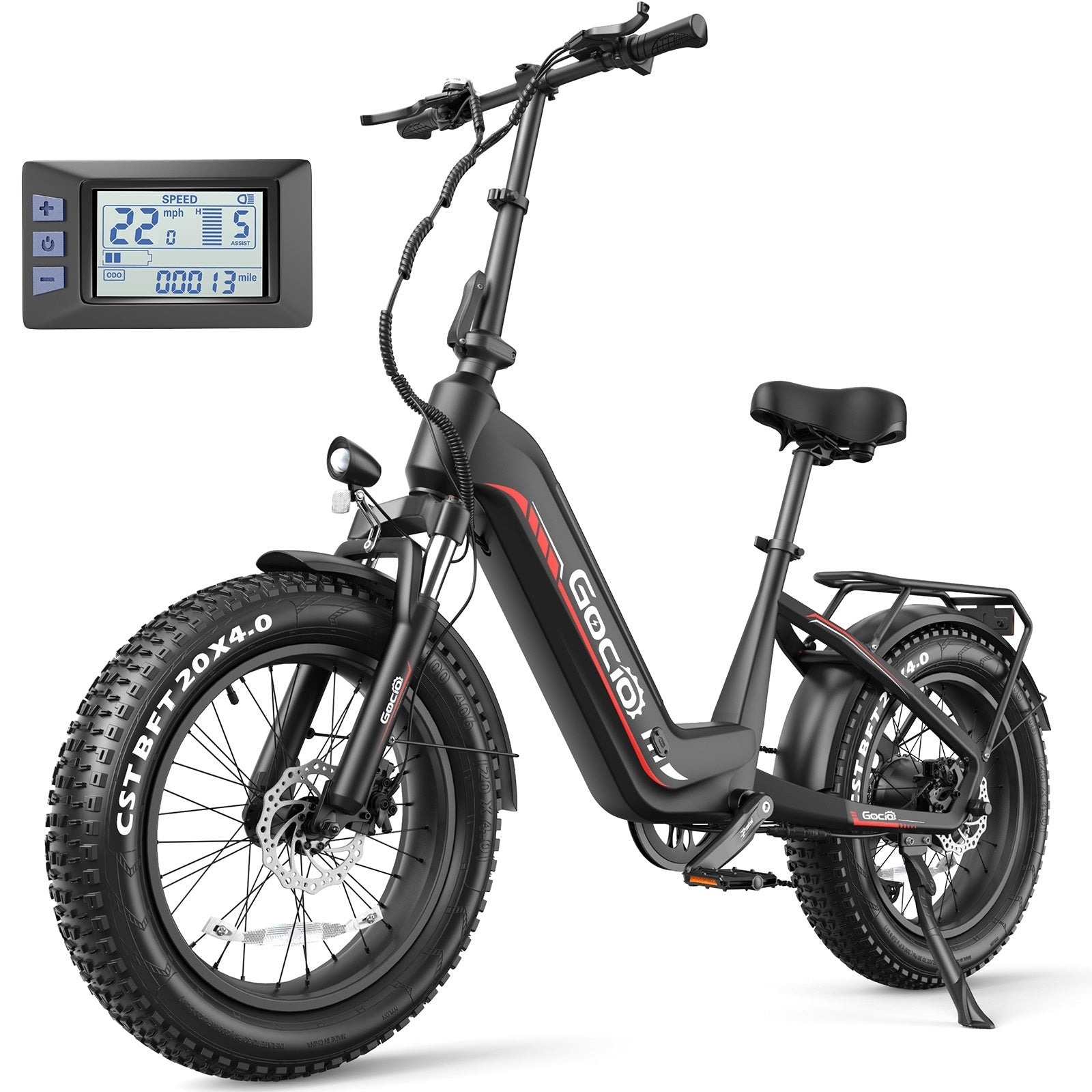 Gocio Electric Bike for Adults, Peak 1025W Mountain E Bike, 48V 13AH Removable Lithium-Ion Battery Ebikes, 20"x4.0" Fat Tire Electric Bicycles, 3A Fast Charge, up to 60 Miles Man Woman UL2849 - GOCIO