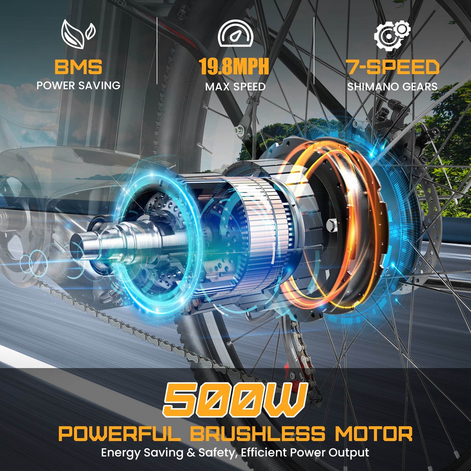 Gocio 26 in. Electric Bicycle 500W Electric Hybrid Bike, 48V Adjustable City Ebike for Adults, Suspension Fork, Max 19.8MPH, 7 Speed Gears Electric Commuter Bike for Men and Women, UL2849 - GOCIO