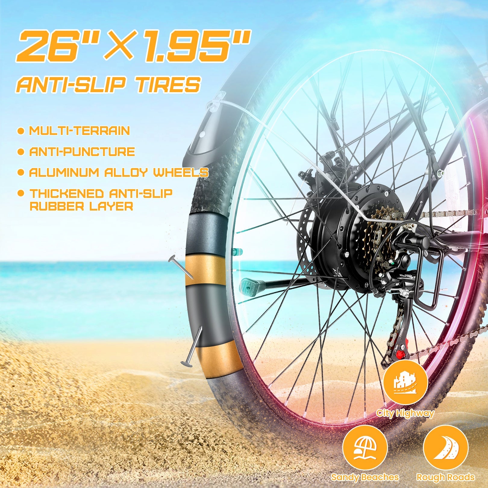 Gocio 26 in. Electric Bicycle 500W Electric Hybrid Bike, 48V Adjustable City Ebike for Adults, Suspension Fork, Max 19.8MPH, 7 Speed Gears Electric Commuter Bike for Men and Women, UL2849 - GOCIO