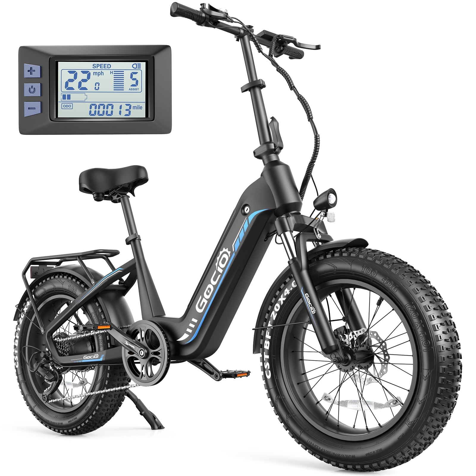 Gocio Electric Bike for Adults, Peak 1025W Mountain E Bike, 48V 13AH Removable Lithium-Ion Battery Ebikes, 20"x4.0" Fat Tire Electric Bicycles, 3A Fast Charge, up to 60 Miles Man Woman UL2849 - GOCIO