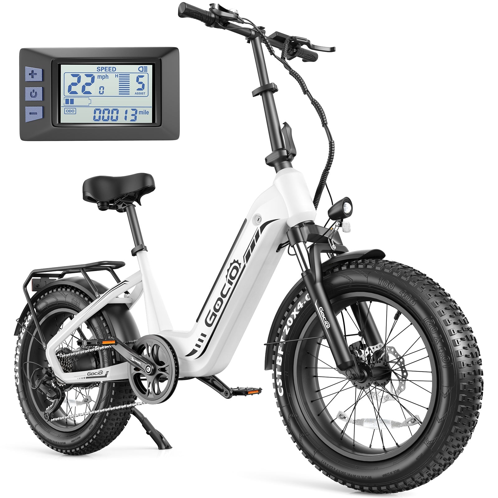 Gocio Electric Bike for Adults, Peak 1025W Mountain E Bike, 48V 13AH Removable Lithium-Ion Battery Ebikes, 20"x4.0" Fat Tire Electric Bicycles, 3A Fast Charge, up to 60 Miles Man Woman UL2849 - GOCIO