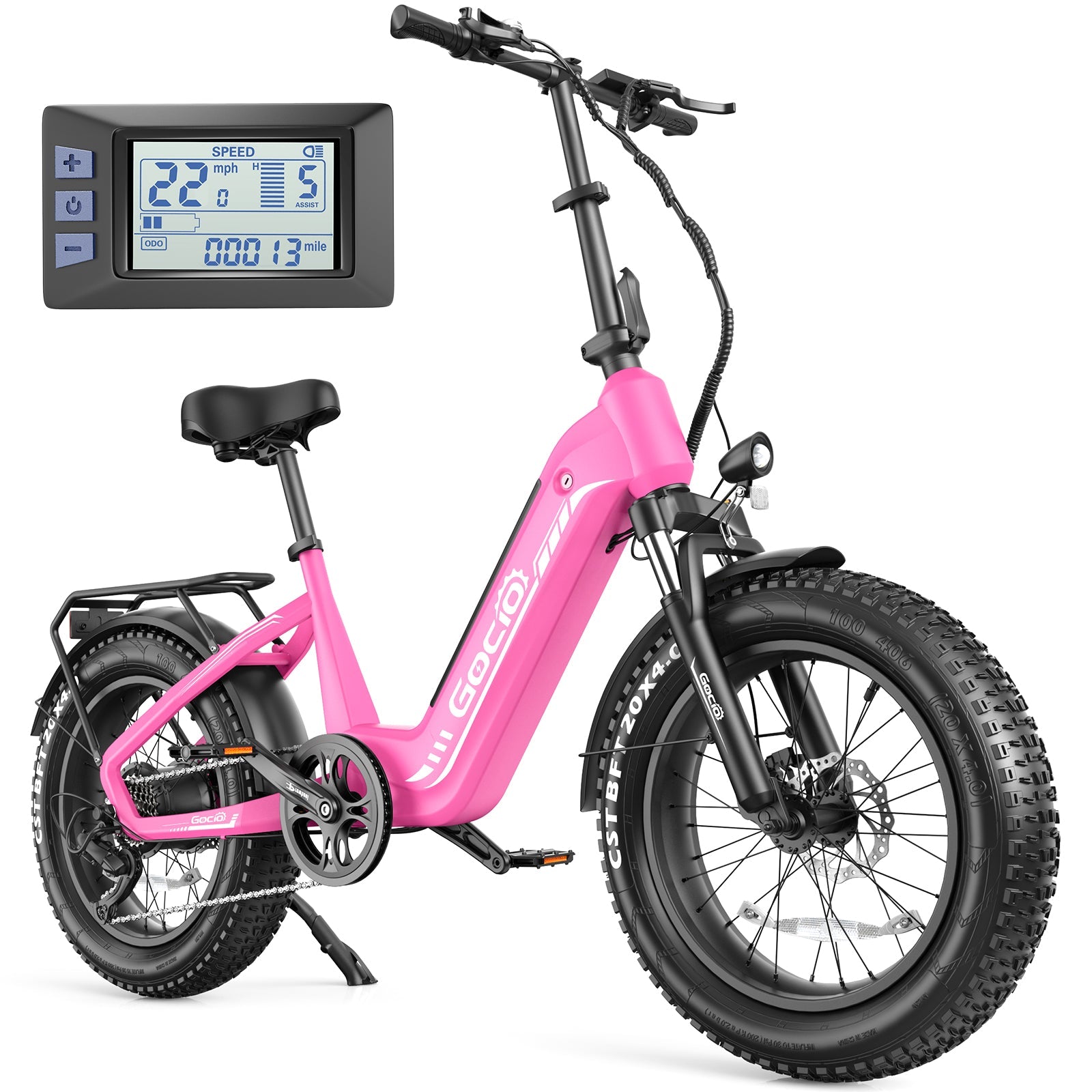 Gocio Electric Bike for Adults, Peak 1025W Mountain E Bike, 48V 13AH Removable Lithium-Ion Battery Ebikes, 20"x4.0" Fat Tire Electric Bicycles, 3A Fast Charge, up to 60 Miles Man Woman UL2849 - GOCIO