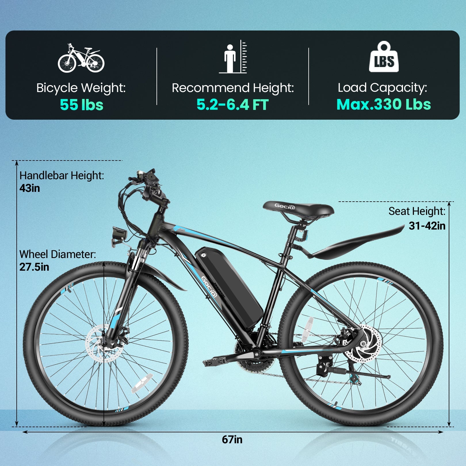 Gocio A-017 27.5" Electric Mountain Bike High-Step Off Road Ebike GOCIO