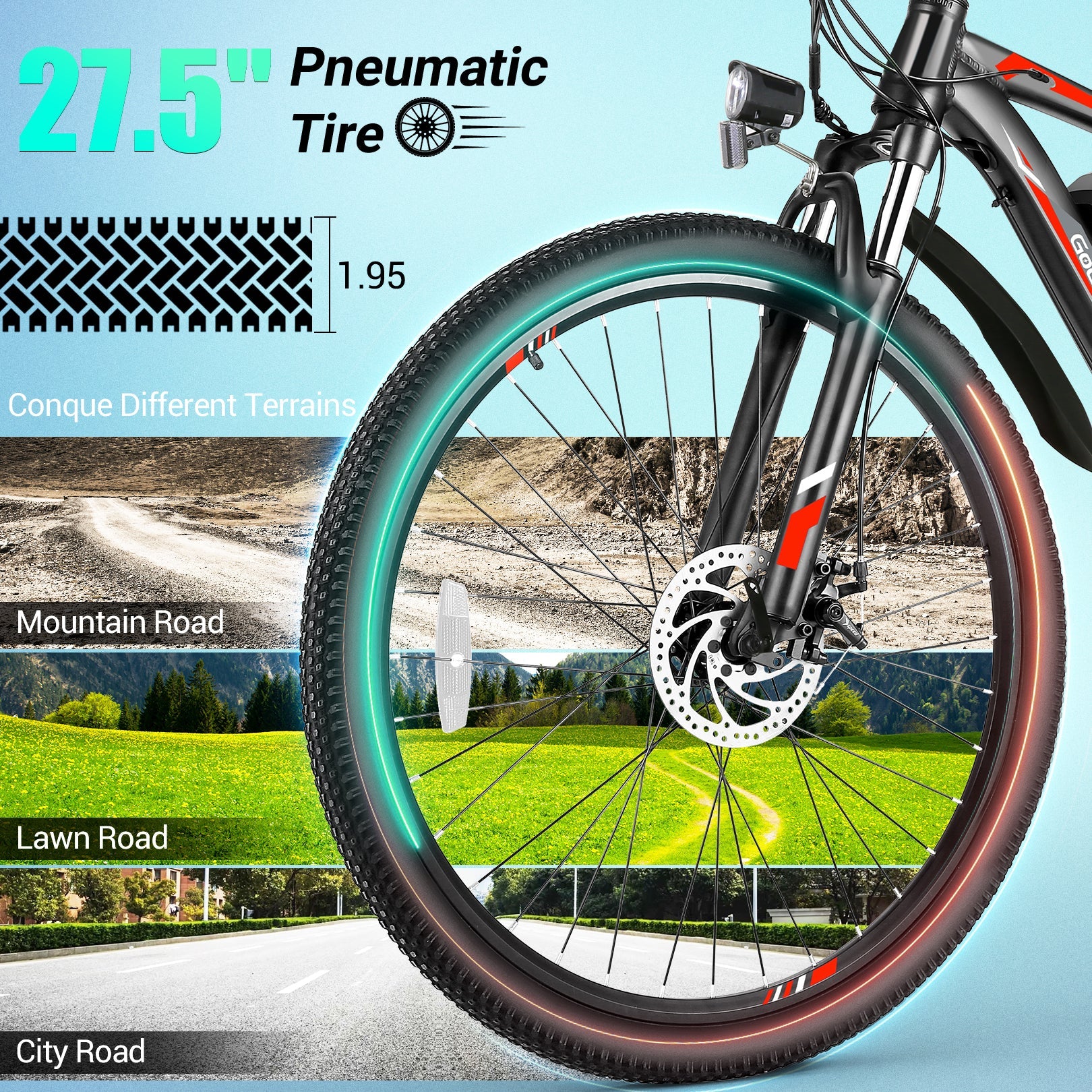 Gocio A-017 27.5" Electric Mountain Bike High-Step Off Road Ebike GOCIO