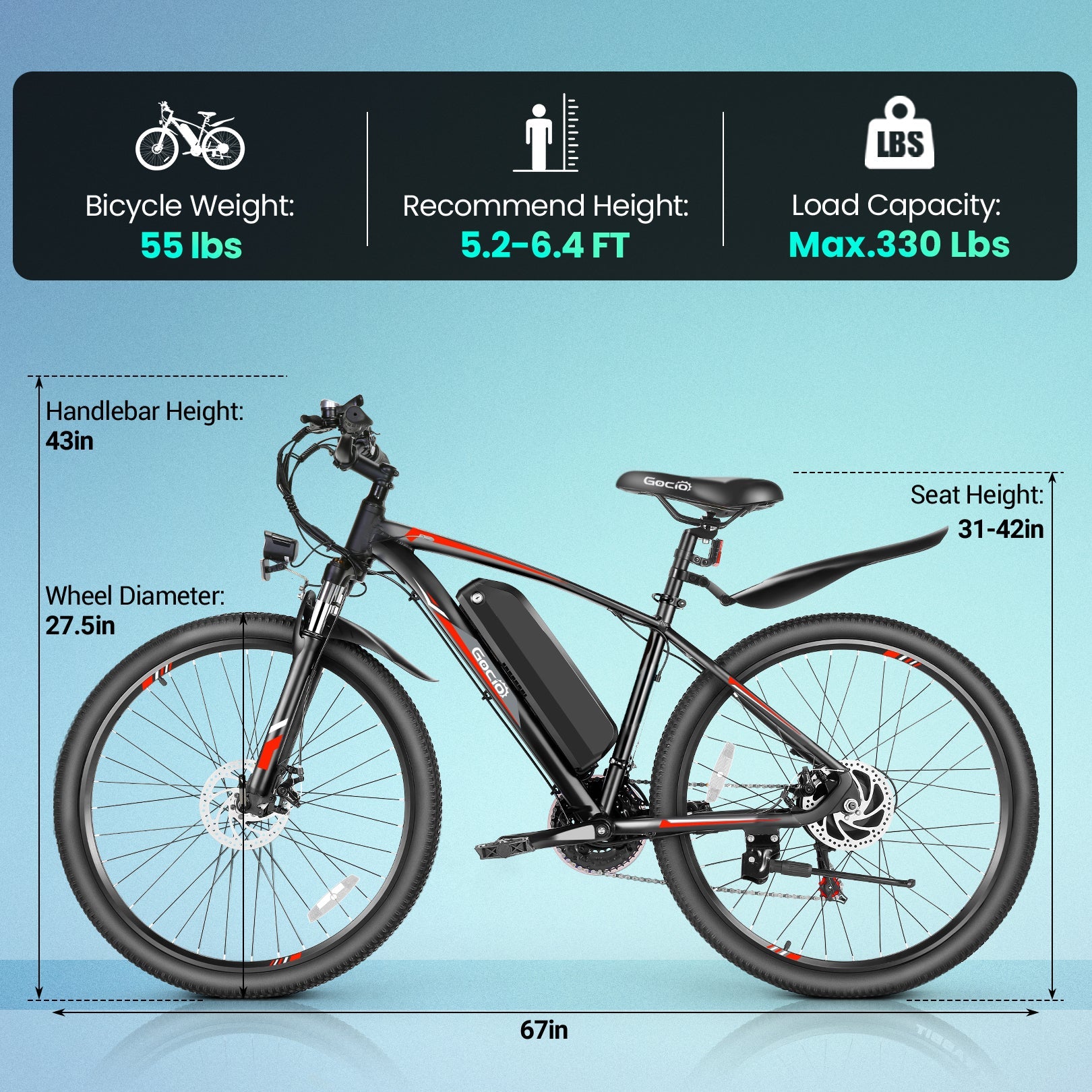 Gocio A-017 27.5" Electric Mountain Bike High-Step Off Road Ebike GOCIO