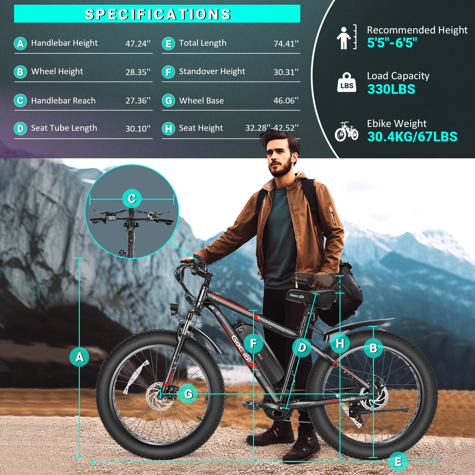 Wooken G-21 Mountain Electric Bike Fat Tire All Terrain Electric Bike Wooken