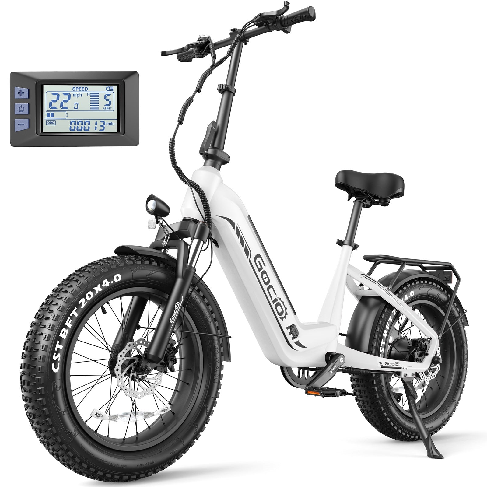 Gocio Electric Bike for Adults, Peak 1025W Mountain E Bike, 48V 13AH Removable Lithium-Ion Battery Ebikes, 20"x4.0" Fat Tire Electric Bicycles, 3A Fast Charge, up to 60 Miles Man Woman UL2849 - GOCIO