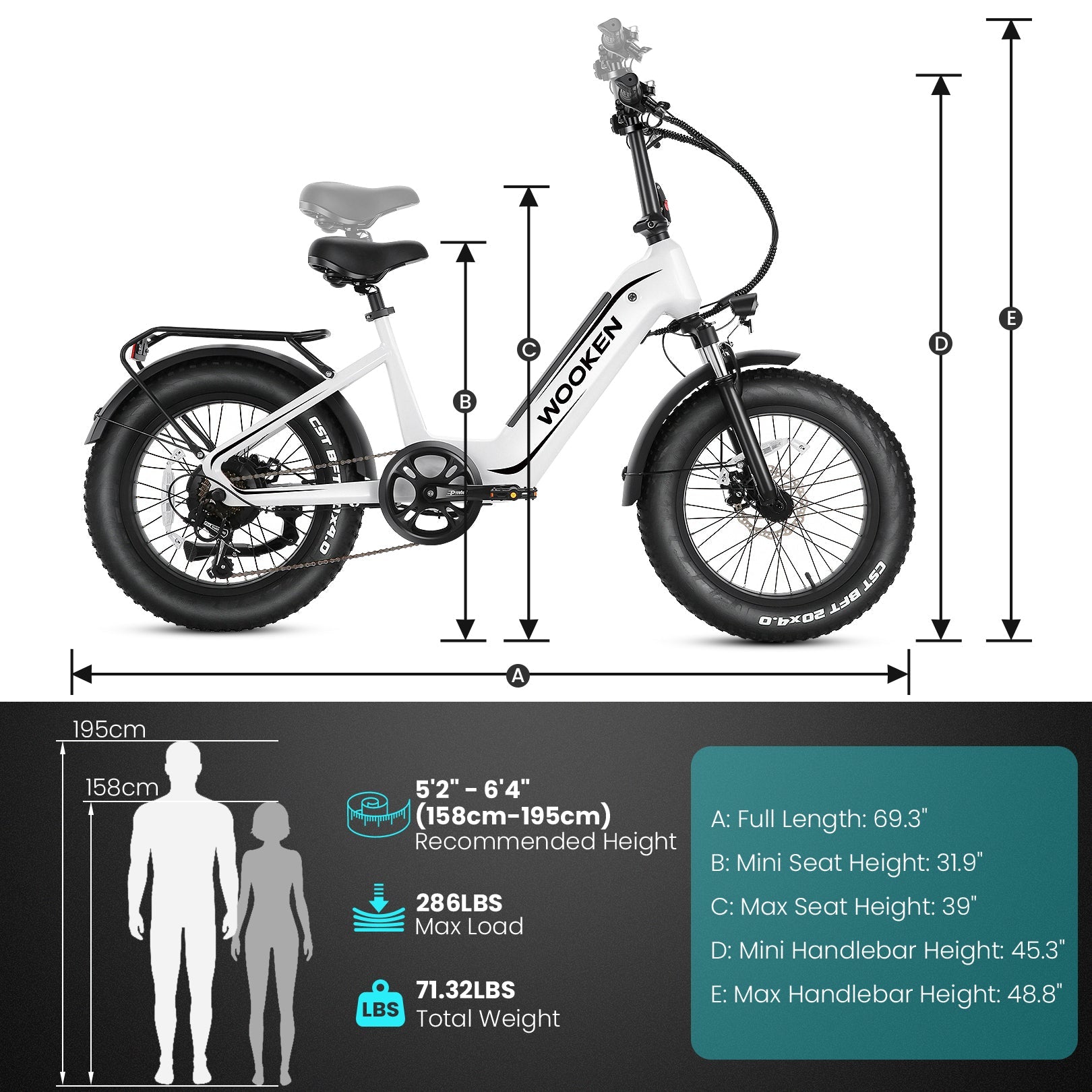 Wooken HMLWK11 All Terrain Fat Tire Mountain Electric Bike Wooken