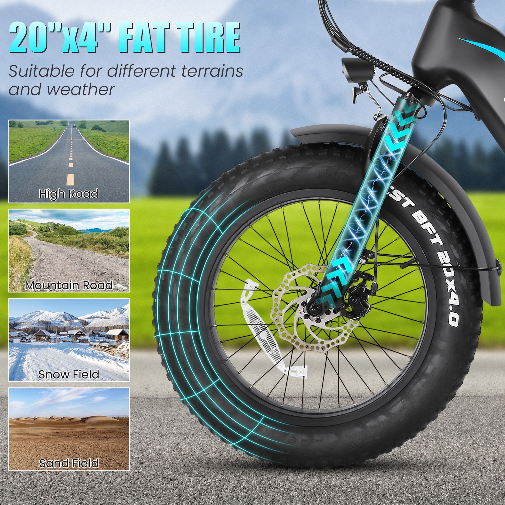 Wooken HMLWK11 All Terrain Fat Tire Mountain Electric Bike Wooken