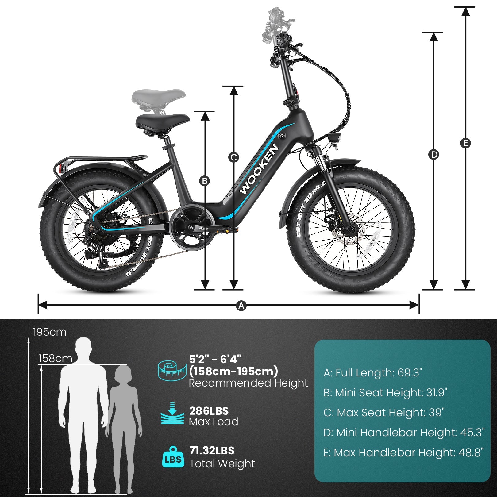Wooken HMLWK11 All Terrain Fat Tire Mountain Electric Bike Wooken