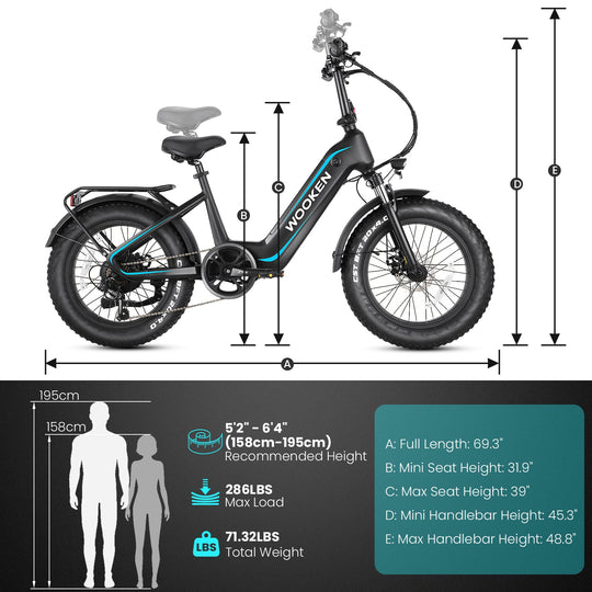 Wooken HMLWK11 All Terrain Fat Tire Mountain Electric Bike Wooken