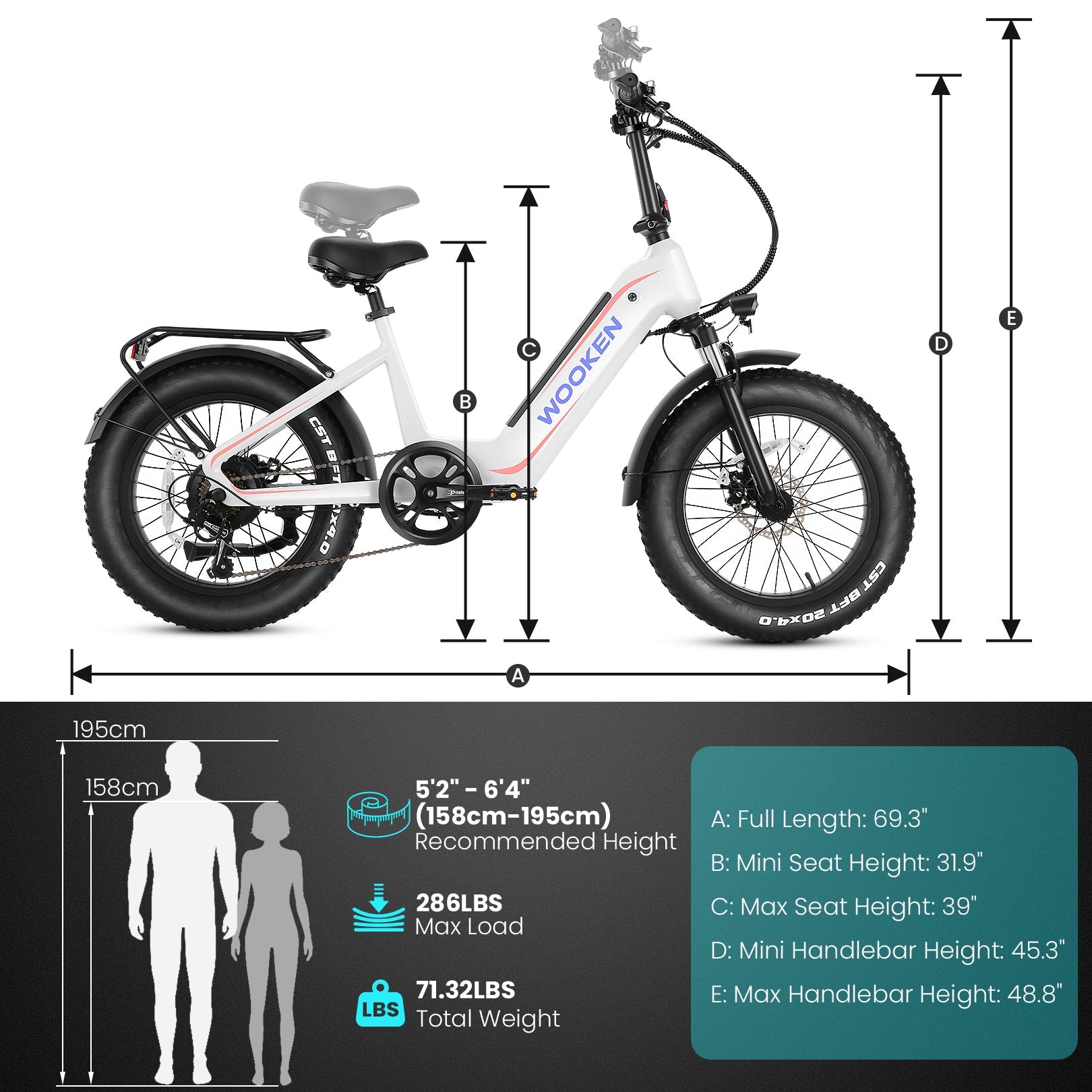 Wooken HMLWK11 All Terrain Fat Tire Mountain Electric Bike Wooken
