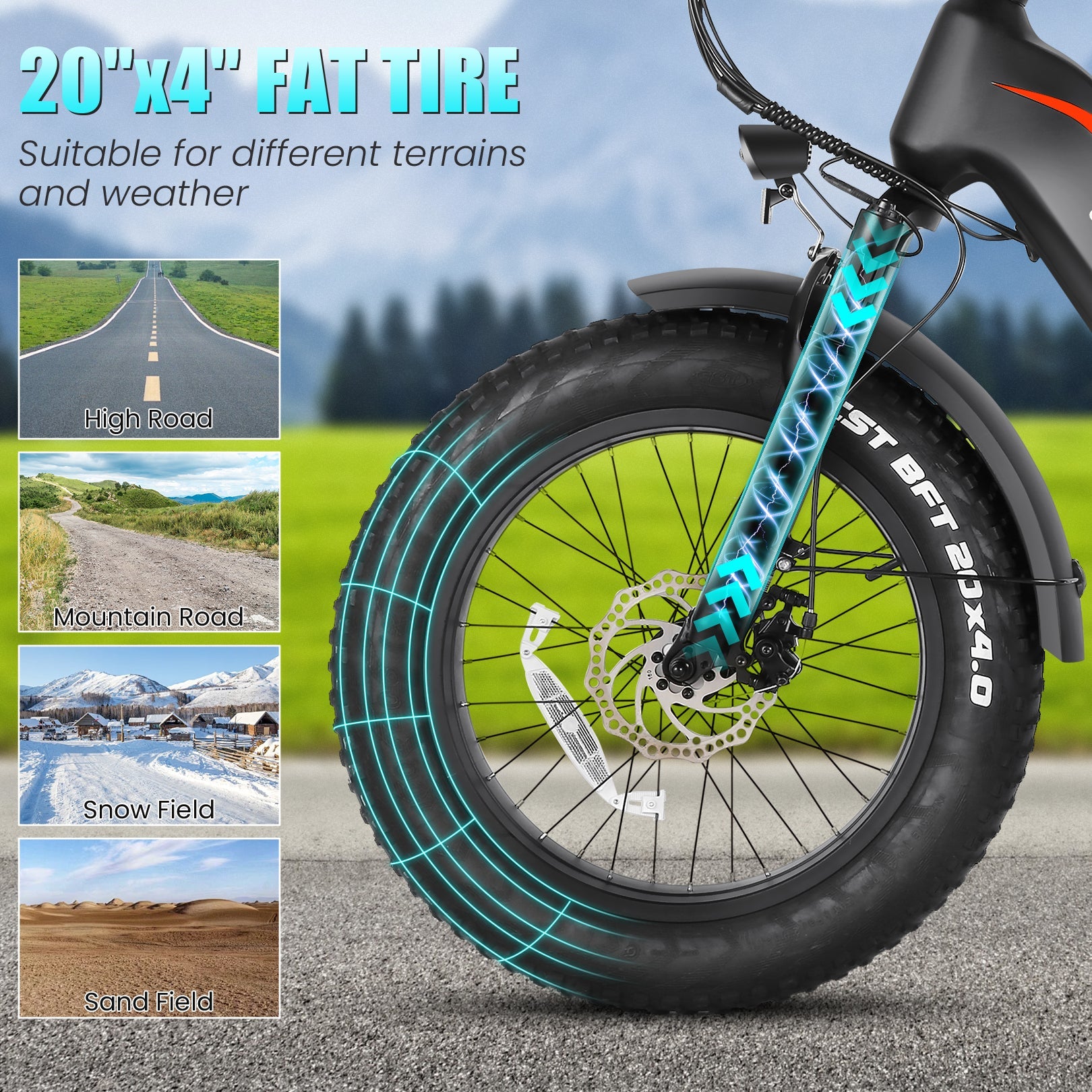 Wooken HMLWK11 All Terrain Fat Tire Mountain Electric Bike Wooken
