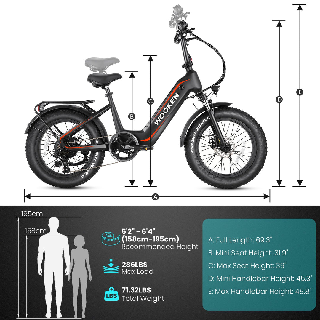 Wooken HMLWK11 All Terrain Fat Tire Mountain Electric Bike Wooken