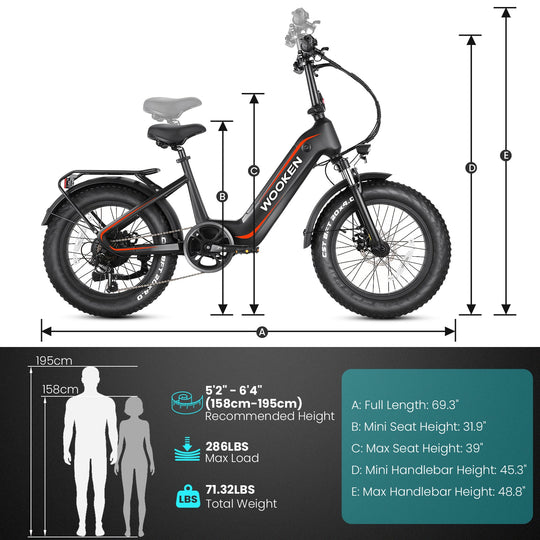 Wooken HMLWK11 All Terrain Fat Tire Mountain Electric Bike Wooken