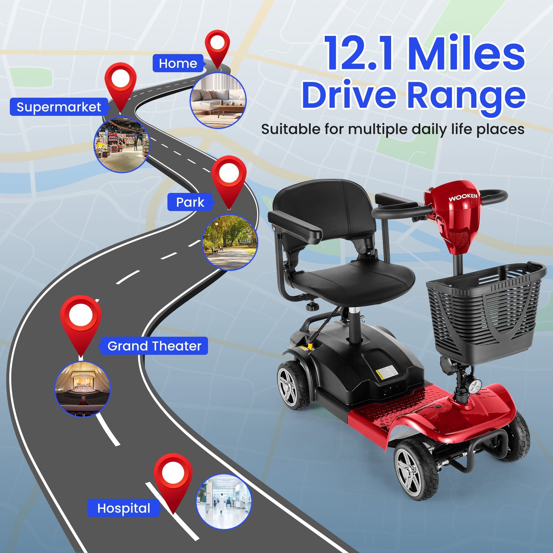 Wooken All Terrain Foldable Electric Mobility Scooter Wooken
