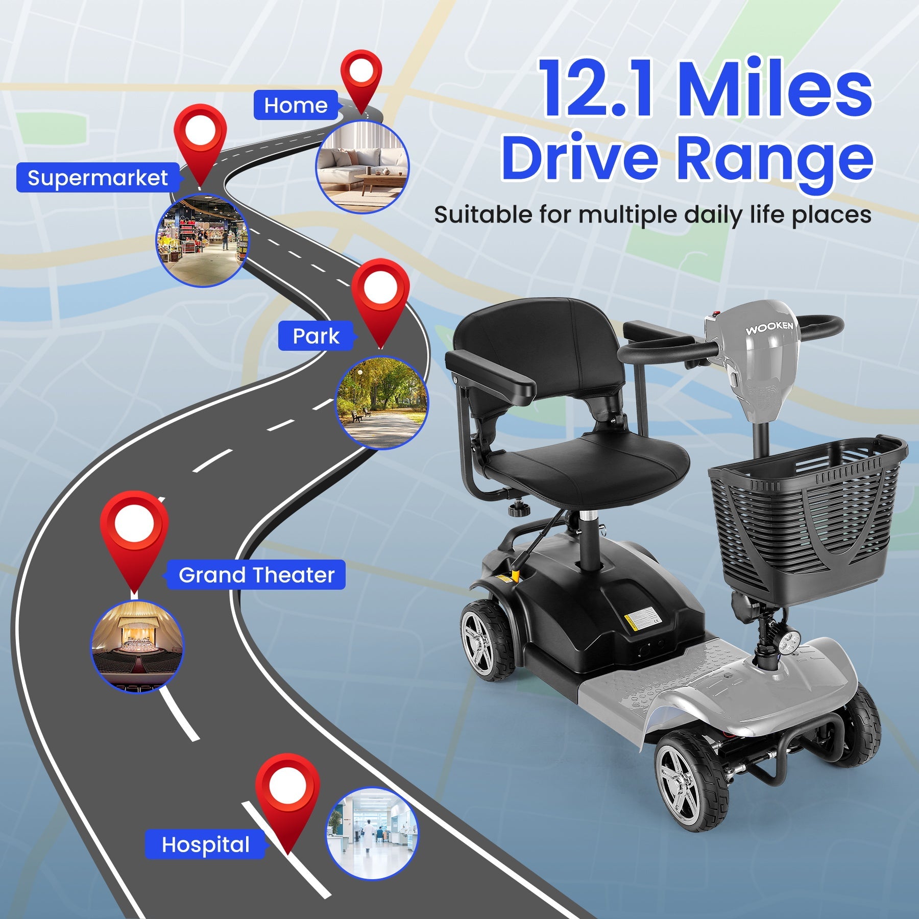 Wooken All Terrain Foldable Electric Mobility Scooter Wooken