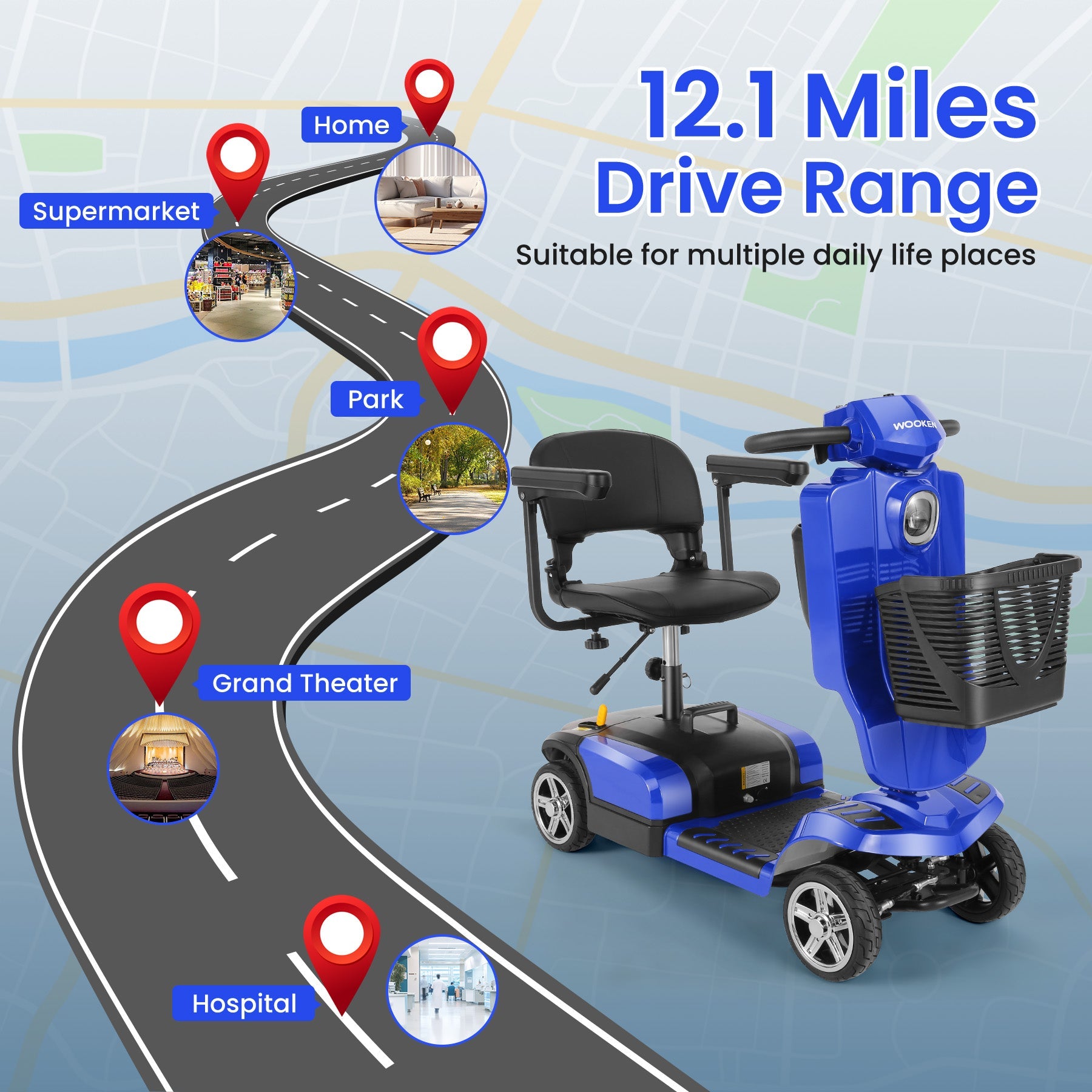 Wooken 4-Wheel Mobility Scooter Senior Electric Powered Wheelchair Wooken