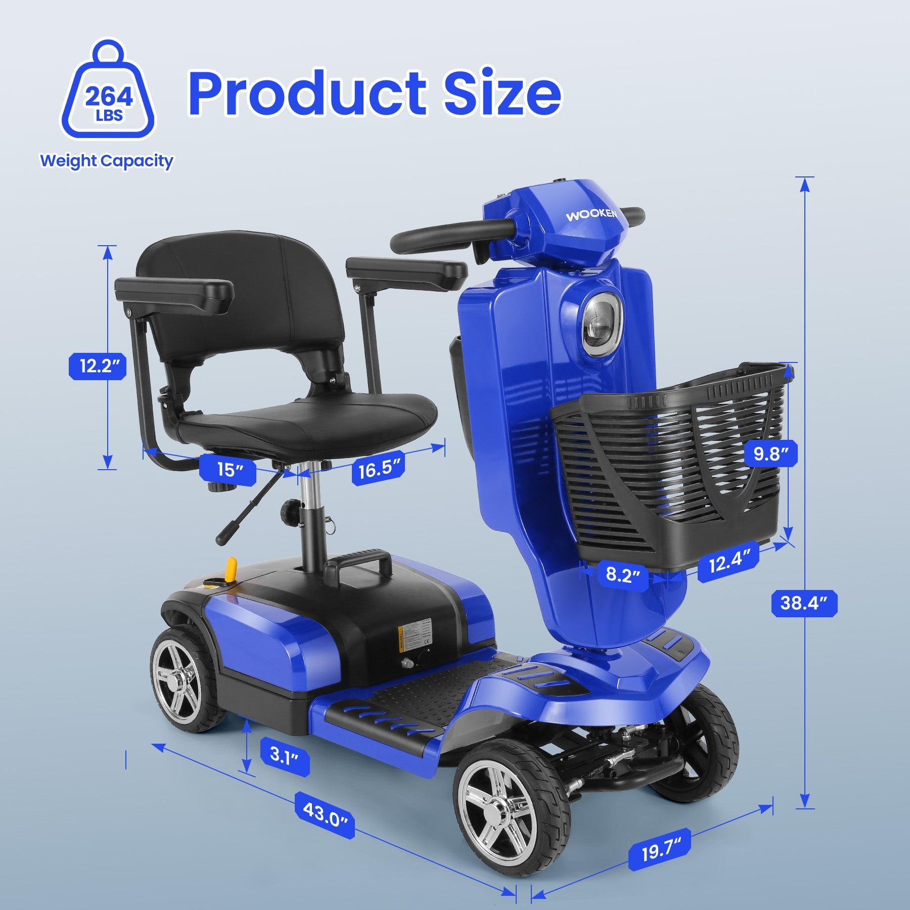 Wooken 4-Wheel Mobility Scooter Senior Electric Powered Wheelchair Wooken