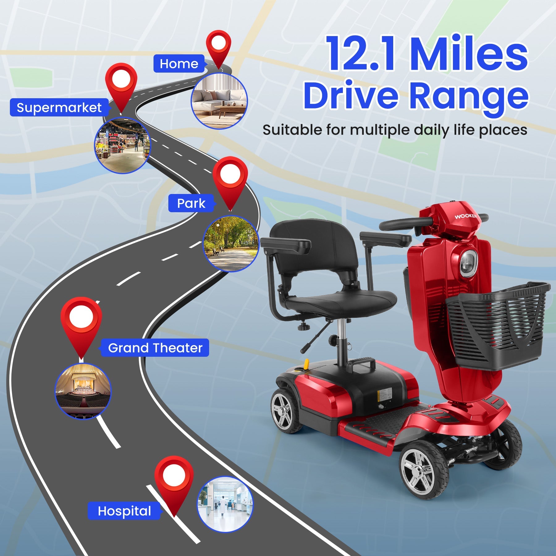 Wooken 4-Wheel Mobility Scooter Senior Electric Powered Wheelchair Wooken