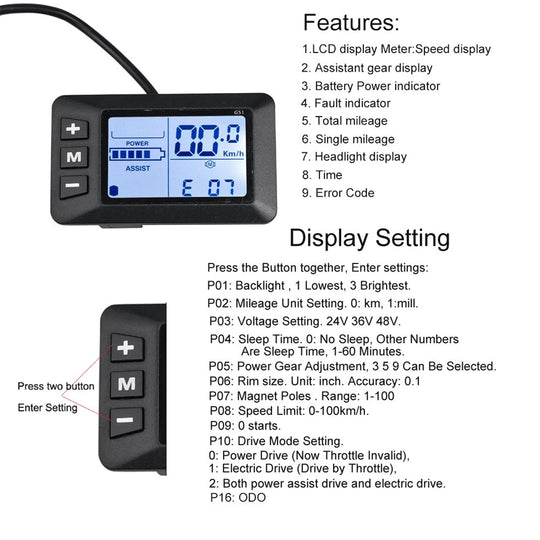 Wooken Electric Bike LCD Display Meter TotGuard